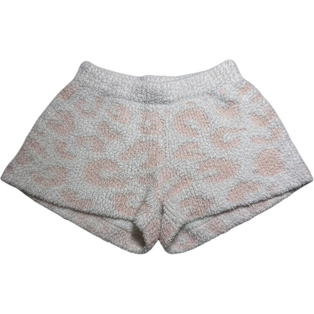 POL Women Leopard Print Fuzzy Knit Lounge Shorts White Pink TKP46F Size Medium